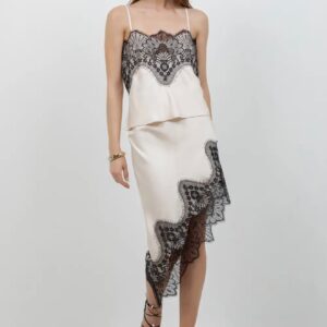 Home asymmetrical satin lace skirt